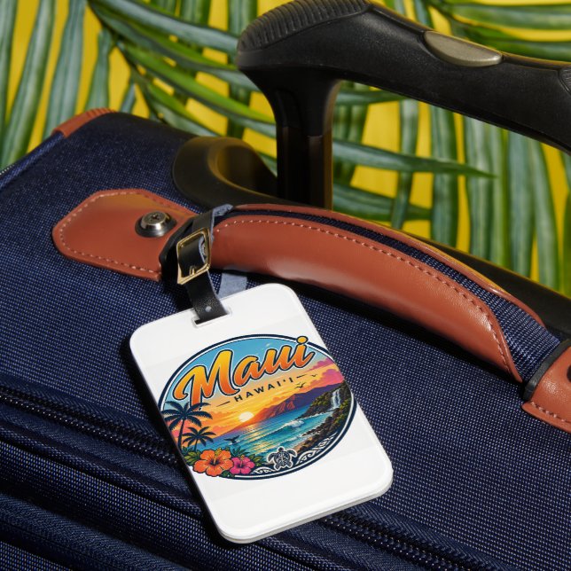Maui Hawaii Retro-Reise-Logo  Gepäckanhänger (Vorderseite Insitu 1)