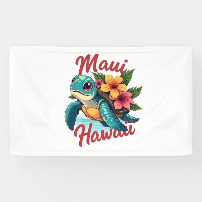 Maui Hawaii T Shirt Girl Women Kids Sea Turtle Haw Banner (Horizontal)