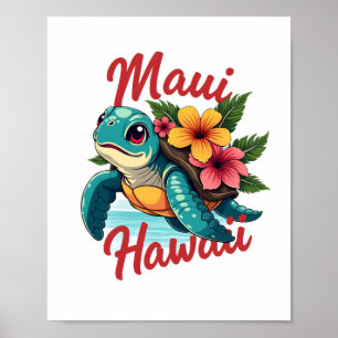 Maui Hawaii T Shirt Girl Women Kids Sea Turtle Haw Poster