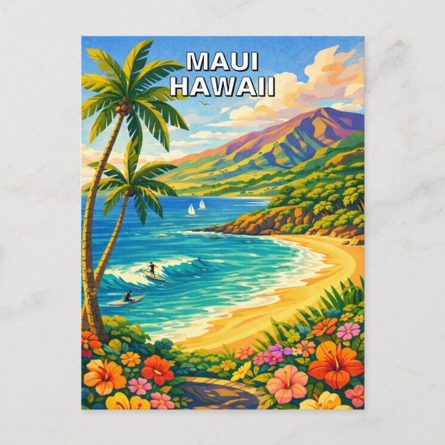 Maui Hawaii Tropical Coastline Vintage Travel Postkarte (Vorderseite)