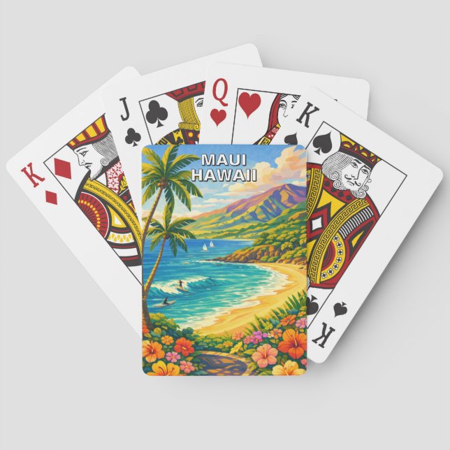 Maui Hawaii Tropical Coastline Vintage Travel Spielkarten (Rückseite)