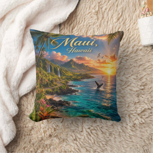 Maui Hawaii Tropische Küstenlinie Reiseplakat Kissen