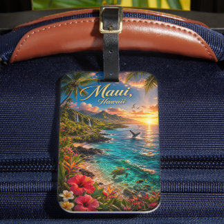 Maui Hawaii Tropische Küstenlinie Reiseposter Gepäckanhänger