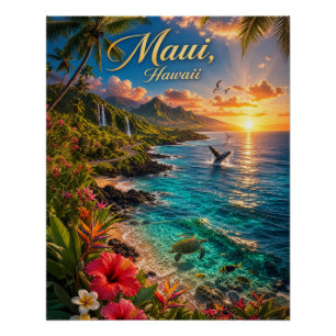 Maui Hawaii Tropische Küstenlinie Reiseposter Poster