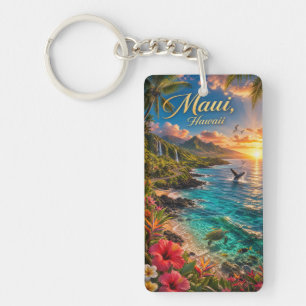Maui Hawaii Tropische Küstenlinie Reiseposter Schlüsselanhänger