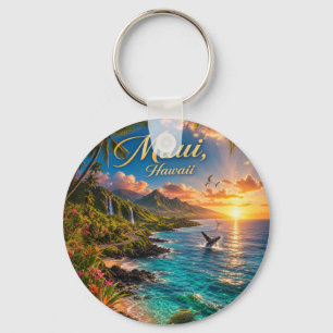 Maui Hawaii Tropische Küstenlinie Reiseposter Schlüsselanhänger