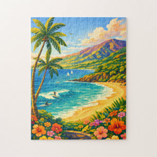 Maui Hawaii Tropische Küstenlinie Retro-Reise Puzzle