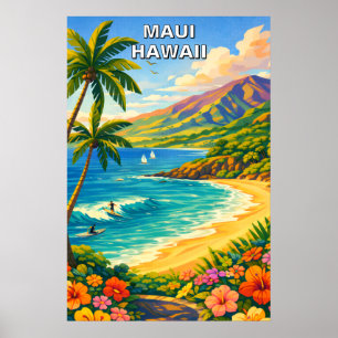 Maui Hawaii Tropische Küstenlinie Vintage Reise Ku Poster
