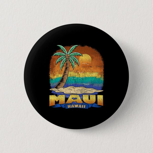 Maui Hawaii Vintag Distressed Souvenir Button (Vorderseite)