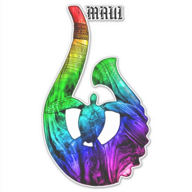 Maui Honu Tribal Hook Neon Rainbow Aufkleber (Vorderseite)