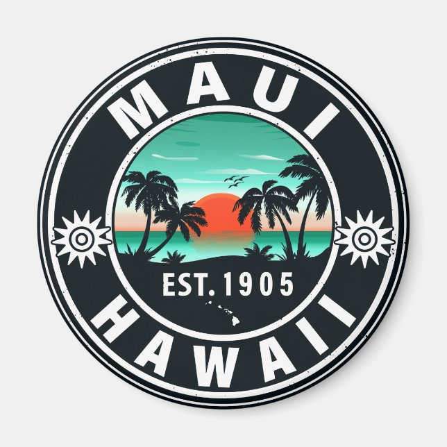 Maui Island Hawaii Retro Sunset Souvenirs 60er Magnet (Vorne)