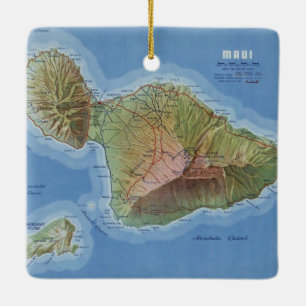 Maui Island Vintage Karte Keramikornament