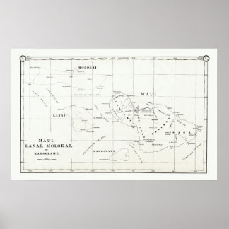 Maui, Lanai, Molokai, Kahoolawe Vintag Map 1890 Poster