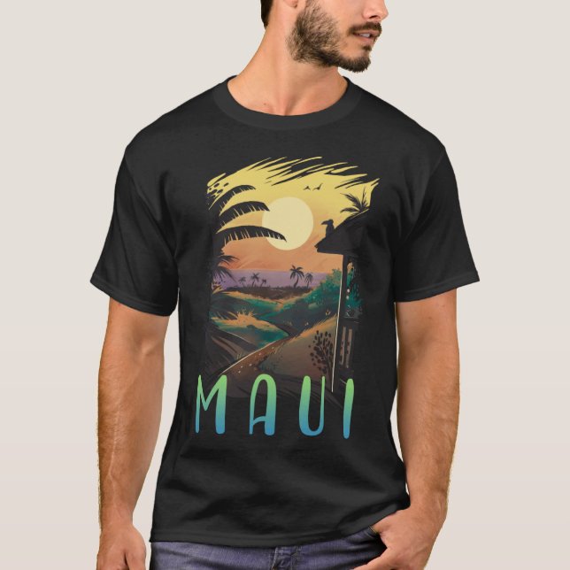 Maui Retro Sunset Aloha Hawaiian Vacation Summer H T-Shirt (Vorderseite)