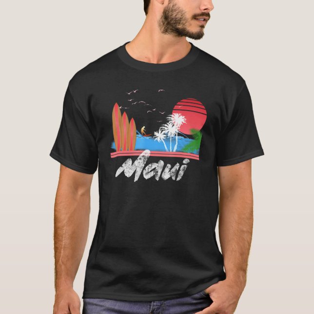 Maui Retro Surf Hawaii Design Kleidung T-Shirt (Vorderseite)