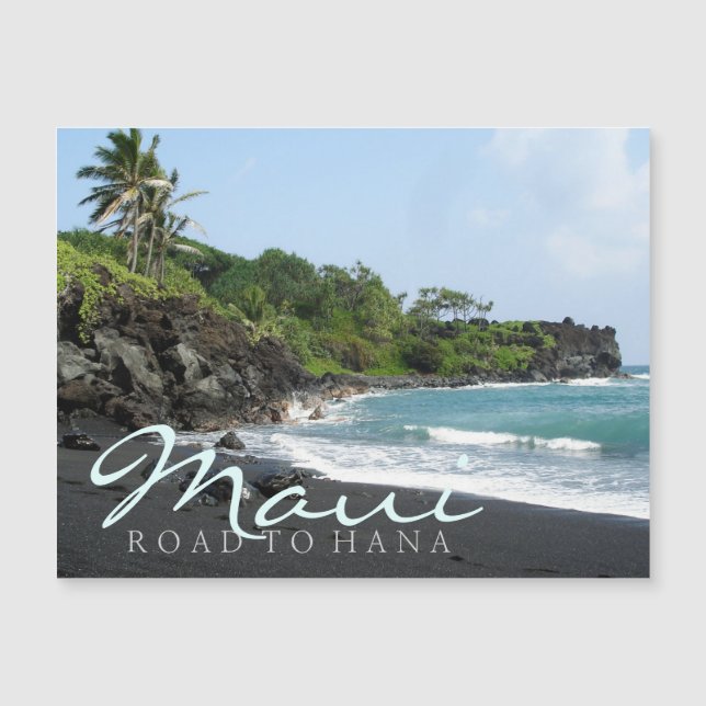 Maui Road zum schwarzen Sandstrand von Hana Magnetkarte (Vorderseite)