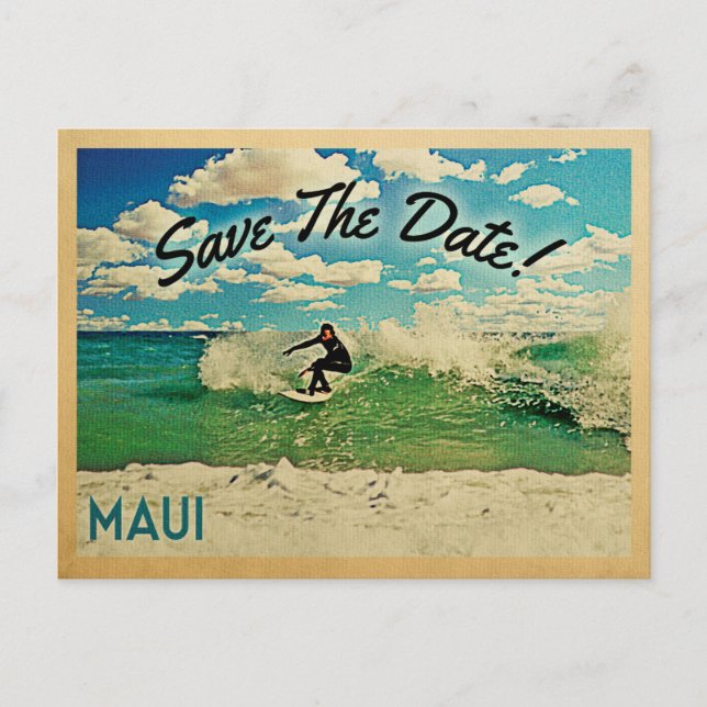 Maui Save the Date Hawaii Surfing Ankündigungspostkarte (Vorderseite)
