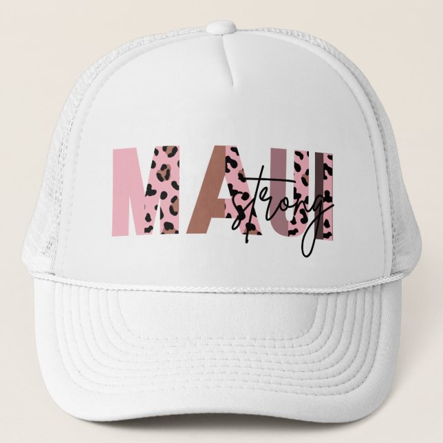 Maui Strong Pastel Pink Cougar Pattern Trucker Hat Truckerkappe (Vorderseite)