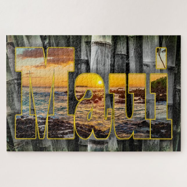 Maui Sunset Graphics on Bamboo Background Puzzle (Horizontal)