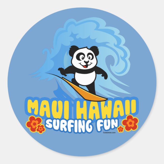 Maui Surfing Panda Runder Aufkleber (Vorderseite)