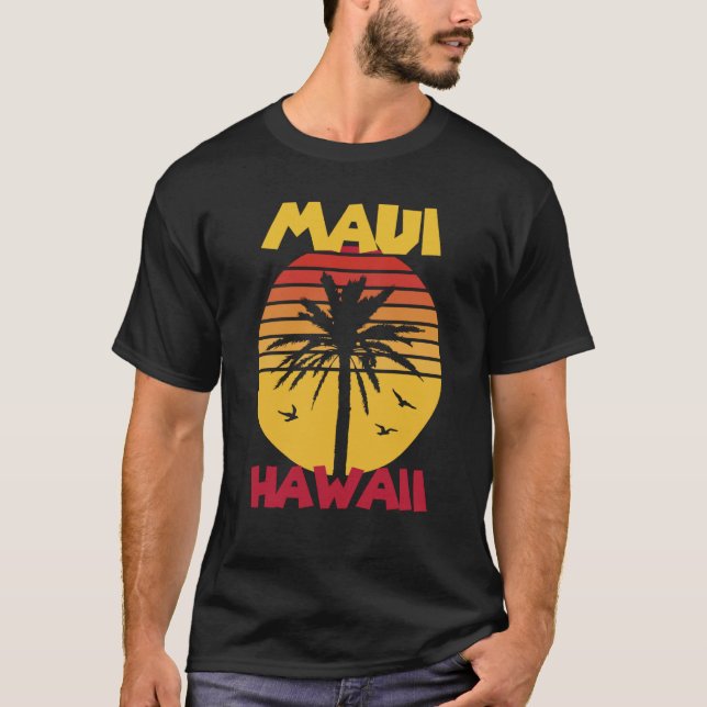 Maui Vacation Hawaii Palm trees Beach Ocean Surfin T-Shirt (Vorderseite)