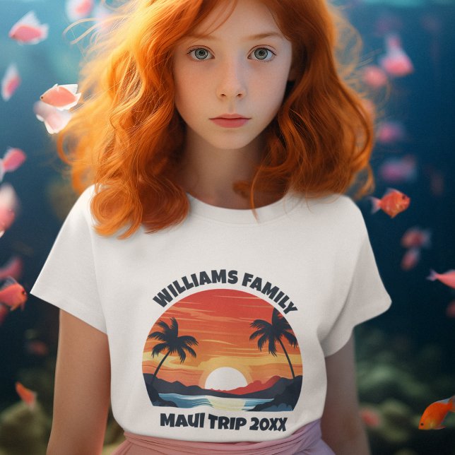 Maui Vacation Sunrise Palm Trees Custom Girl T-Shirt (Von Creator hochgeladen)