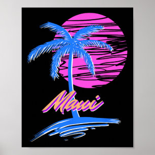 Maui Vaporwave Synth Outrun Sunset 80er Beach Retr Poster