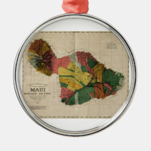Maui - Vintage Antiquarian Hawaii-Vermessungskarte Ornament Aus Metall