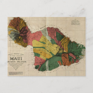 Maui - Vintage Antiquarian Hawaii-Vermessungskarte Postkarte