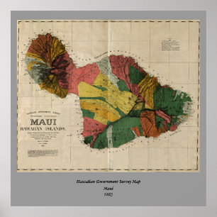 Maui - Vintage antiquarische Hawaii Survey Map, 18 Poster