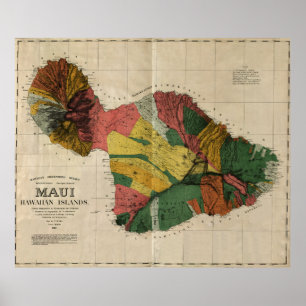 Maui - Vintage antiquarische Hawaii Survey Map, 18 Poster