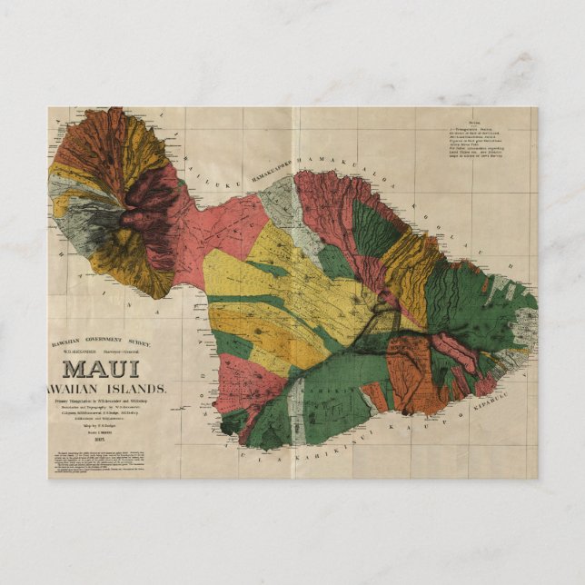 Maui - Vintage antiquarische Hawaii Survey Map, 18 Postkarte (Vorderseite)