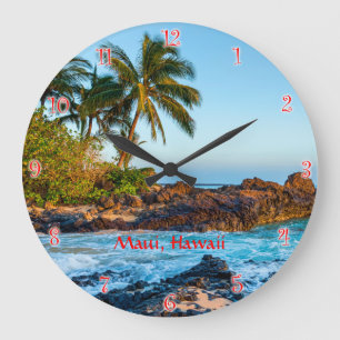 Maui's Secret Beach Round Clock mit roten Zahlen Große Wanduhr