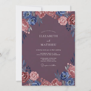 Maulbeer-Indigo-Ranunculus-Hochzeit Einladung