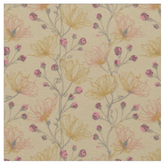 Maulbeer-Taupe- und Senf-Blumenmuster Stoff