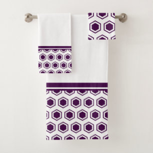 Maulbeer- und Weiß-Sechseckmuster Badhandtuch Set