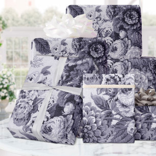 Maulbeerblau lila getönter vintage Blumenstoff Geschenkpapier