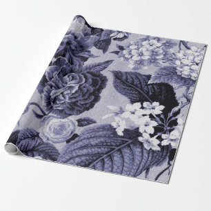 Maulbeerblau lila vintage botanisch floral Toile Geschenkpapier