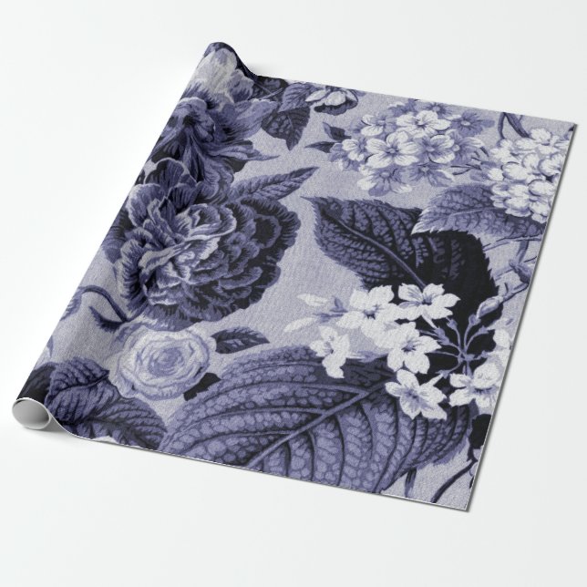 Maulbeere blaues lila Vintages botanisches Geschenkpapier (Ungerollt)