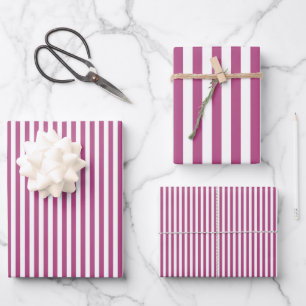 Maulbeerrosa und weiße Streifen Geschenkpapier Set