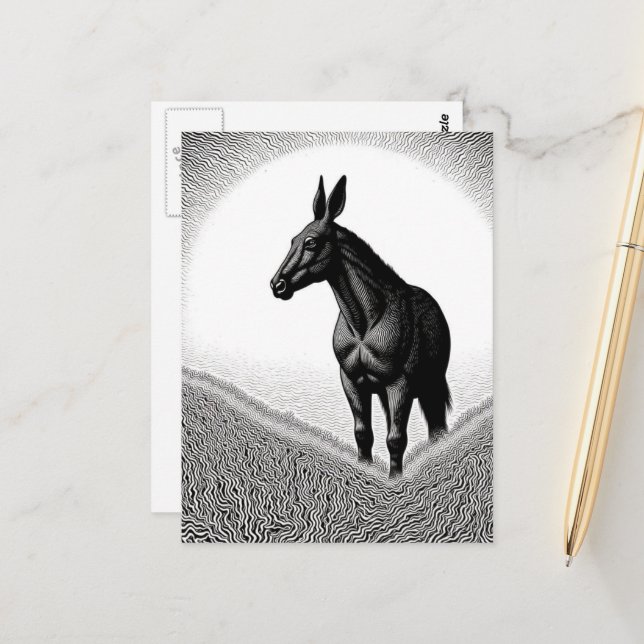 Maultier Schwarz und Weiß Postkarte (Vorderseite/Rückseite Beispiel)