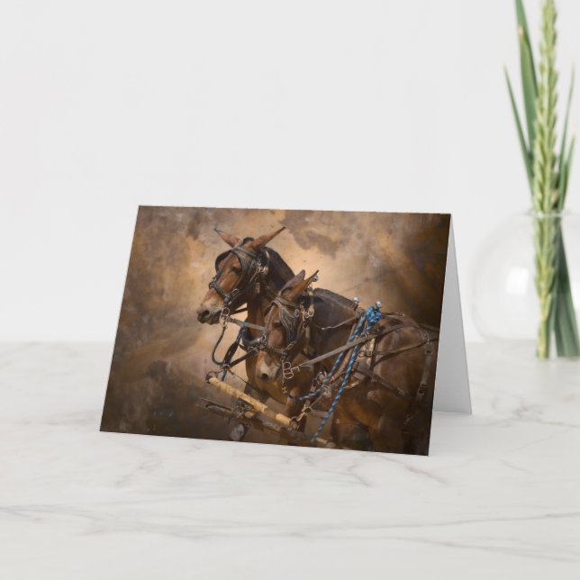 Maultiere im Geschirr Karte (Vorderseite)