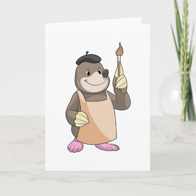 Maulwurf als Maler mit Pinsel Karte (Vorderseite)