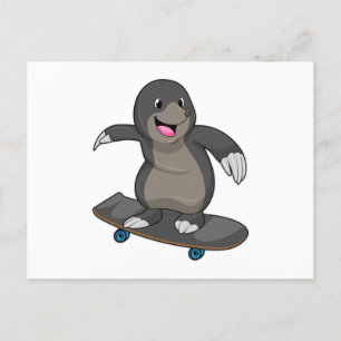 Maulwurf als Skater mit Skateboard Postkarte
