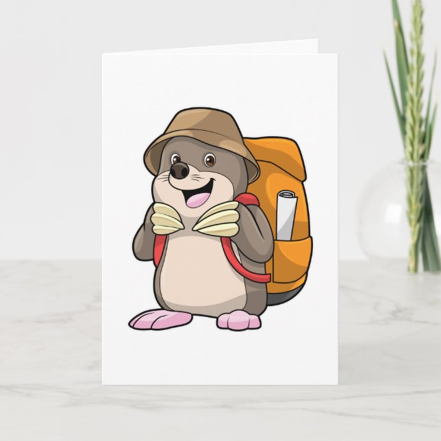 Maulwurf als Wanderer mit Gepäck Karte (Vorderseite)