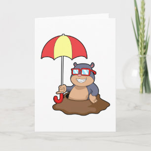 Maulwurf beim Regnen mit Regenschirm Karte