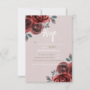Maulwurf Burgunder Aquarell Rosen Grüne Hochzeit RSVP Karte