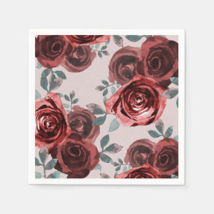 Maulwurf Burgunder Aquarell Rosen Grüne Hochzeit Serviette