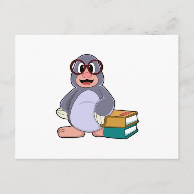 Maulwurf mit Brille und Büchern Postkarte (Vorderseite)