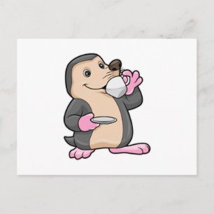 Maulwurf mit Kaffeetasse & Untertasse Postkarte